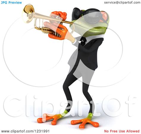 Clipart Of A 3d Green Springer Frog Playing A Saxophone In A Suit And