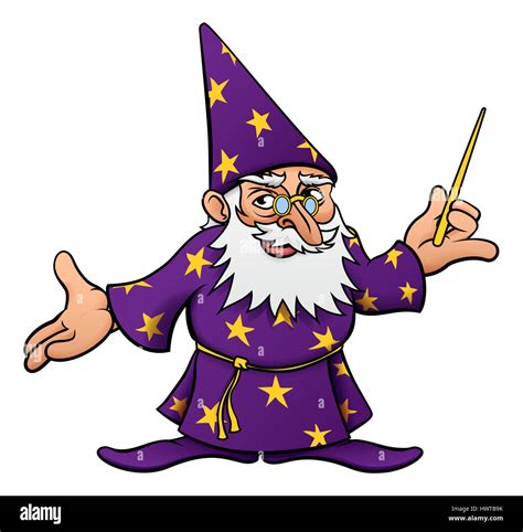 A Cute Cartoon Wizard Mascot Character Holding A Wand Stock Photo Alamy