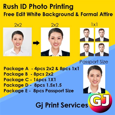 Rush Id Photo Printing Per Package White Background Formal Attire Photo Print Preorder