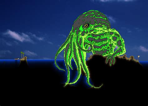 Cthulhu rising from the depths. : Terraria
