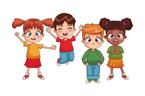 Dibujos Animados De Niños Felices Vector Premium