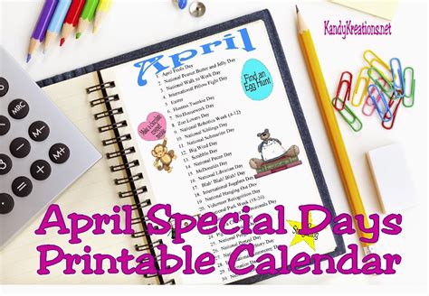 Diy Party Mom April Special Days Printable Calendar For Your Planner