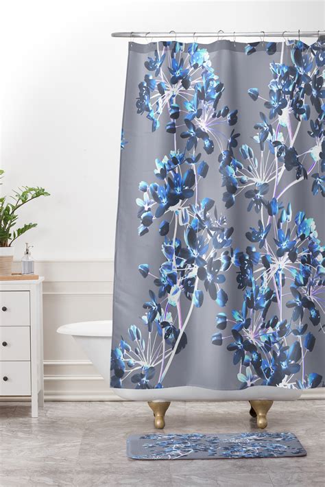 Delicate Floral Pattern In Blue Shower Curtain And Mat Emanuela Carratoni