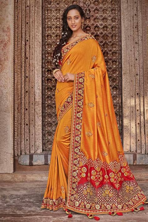 Buy Turmeric Yellow Silk Saree With Dupion Silk Blouse Online Sarv02722 Andaaz Fashion In