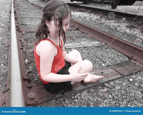 Young Girl On Train Tracks Stock Image Image Of Poverty 94893539