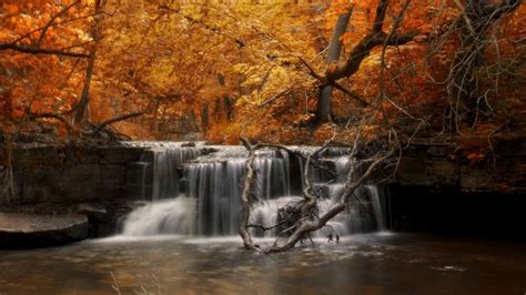 Autumn Waterfall River Hd Wallpaper Download Autumn Waterfalls