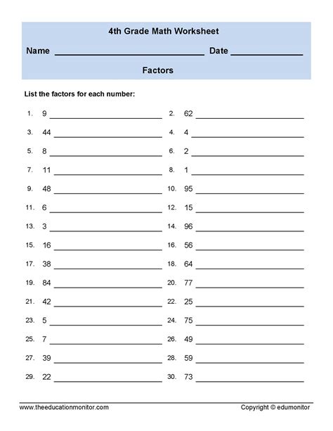 Finding Factors Worksheets