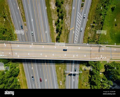 Bridges Roads Top Aerial View Of Highway Of Urban Elevated Road
