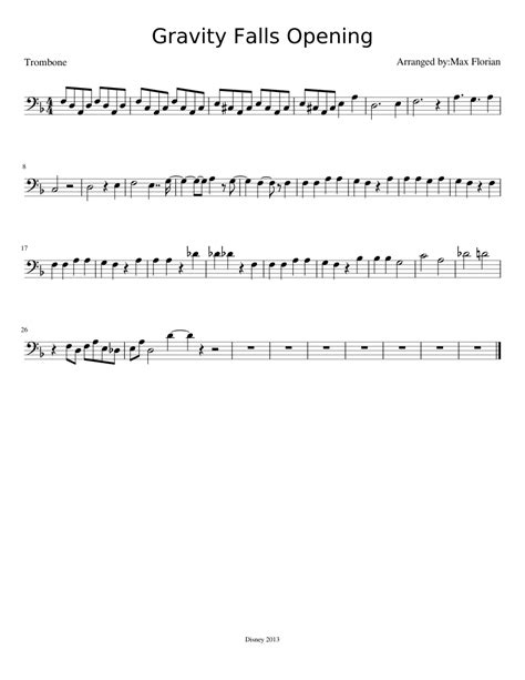 Gravity Falls Opening Sheet Music For Trombone Solo
