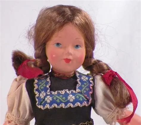 Vintage German Girl Doll Celluloid And Plastic Traditional Bavarian