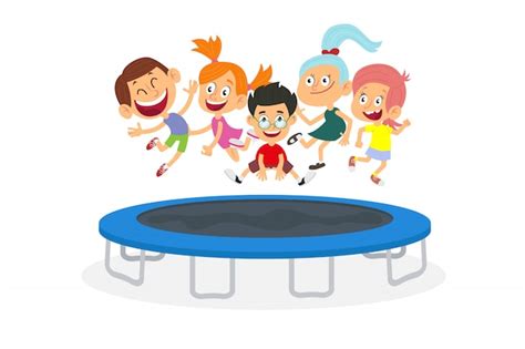Premium Vector Energetic Kids Jumping On Trampoline Isolated On White