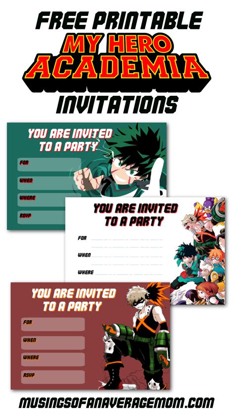 Free Printable My Hero Academia Invitations Happy Birthday Party