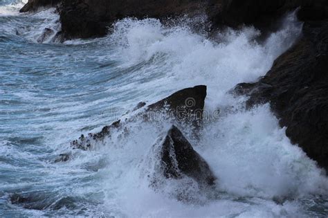 Florence Oregon Rough Ocean Waves Hitting The Rocks Stock Image Image