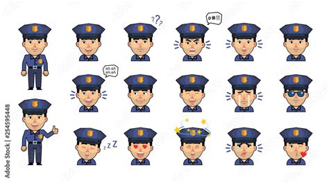 Set Of Policeman Emoticons Funny Police Officer Emojis Showing Various