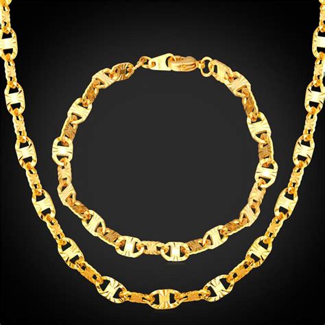 U7 Marina Chains Set 18k Real Gold Platedplatinum Plated Jewelry Set