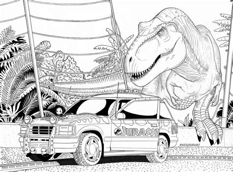 Jurassic Park Trex Breakout Coloring Page By Nkourk On Deviantart