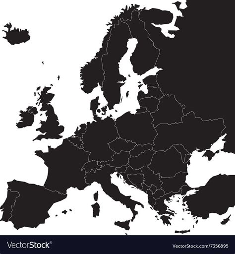 Black Blank Map Of Europe Vector Image On Vectorstock Europe Map Map