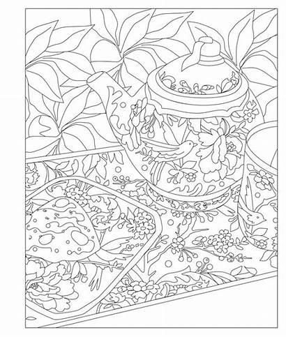 Coloring Pages Tea Party Elegant Adult