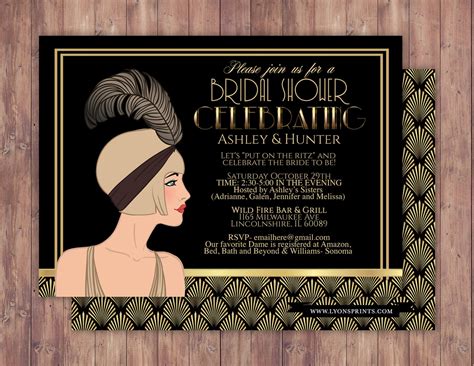 Great Gatsby wedding shower invitation, Hollywood film theme, birthday ...