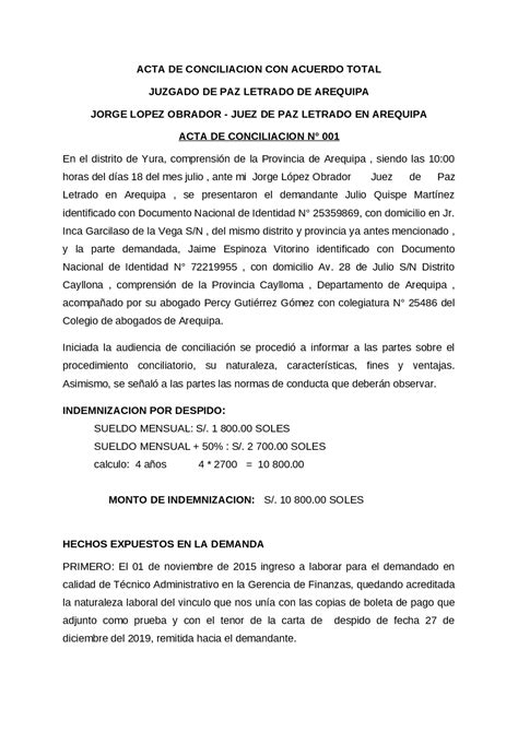Ejemplo De Acta De Conciliacion Laboral Nuevo Ejemplo Gambaran