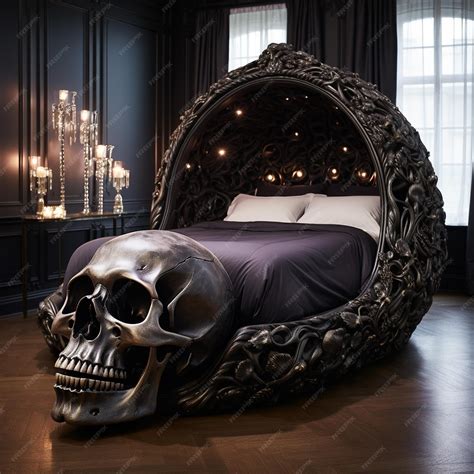 Premium Ai Image Bed With Skull Decoration