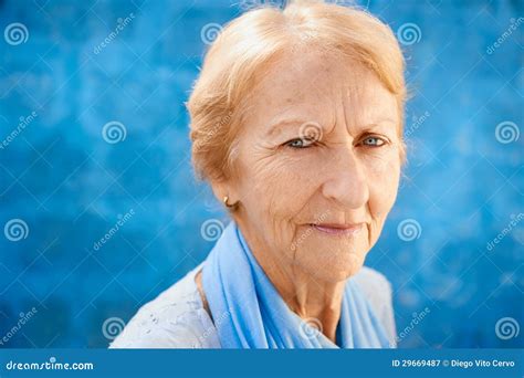 Happy Old Blond Woman Smiling And Looking At Camera Stock Image Image