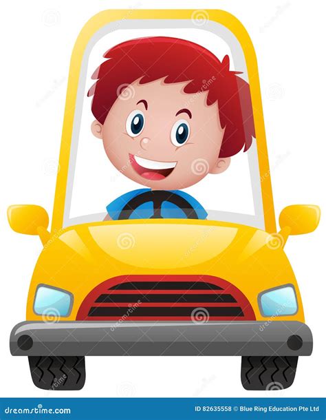 Boy Driving On Yellow Car Stock Vector Illustration Of Smiling 82635558