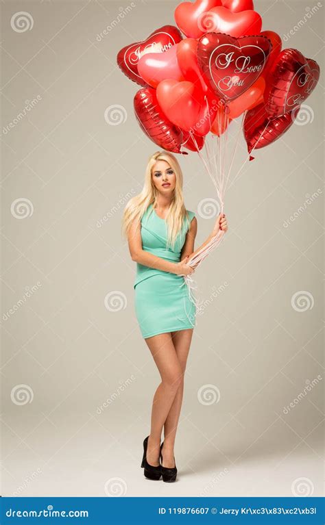 blond woman with balloons stock image image of portrait 119876607