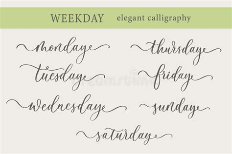 Days Of The Week Handwriting Lettering Calligraphy Sunday Monday