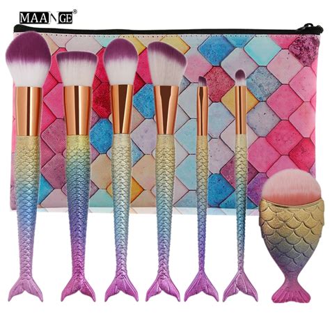 buy maange 7pcs mermaid makeup brushes set professionalandcosmetic bag foundation