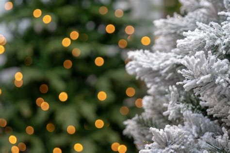 Premium Photo Snow Covered Christmas Tree And Christmas Lights