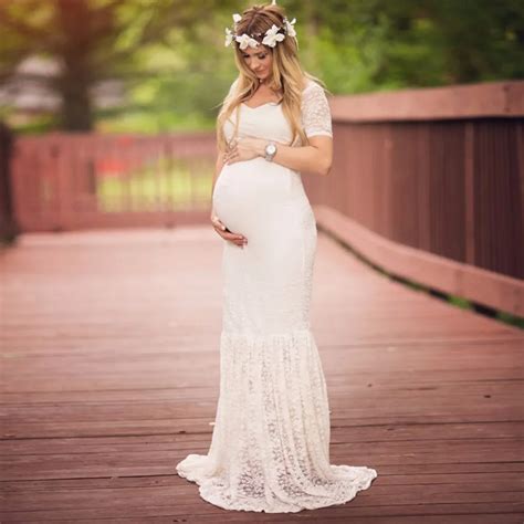 Buy Maternity Dress Sexy White Lace Deep V Off Shoulder Maxi Dresses Pregnancy