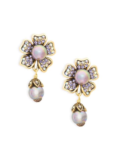 Heidi Daus Faux Pearl And Crystal Flower Drop Earrings In Metallic Lyst