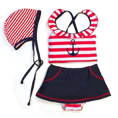 Freeshipping Moq5sets Navy Sailor Stripe Kids Swimwear Baby Girl