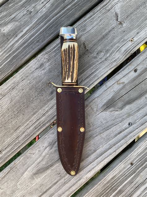 Vintage Edge Brand Bowie Knife With Hand Made Leather Sheath Etsy