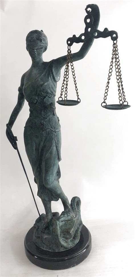 Blind Lady Justice Bronze Statue Sculpture Green Patina Oxidized Aged