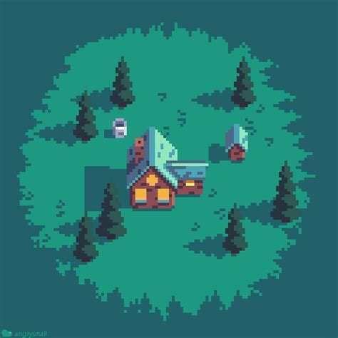 Top Down Pixelart Cabin In The Woods Pixel Art Landscape Pixel Art Tutorial Pixel Art Characters