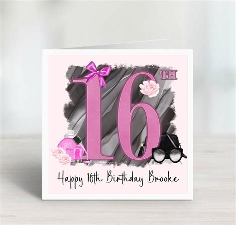 Personalised 16th Birthday Card Teenager Card Black And Pink Etsy