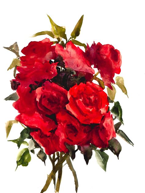 Rose Flowers Watercolor Roses Rose Floral Art Red Roses Etsy