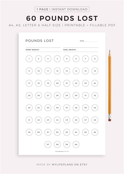 60 Pounds Lost Weight Tracker Printable Weight Loss Tracker Etsy Uk
