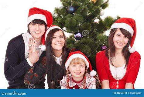 Happy Group People In Santa Hat Stock Image Image Of Girl Vacation
