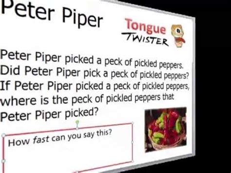 Two tiny tigers take two taxis to town. Tongue Twister for /p/ sound - "Peter Piper" - YouTube