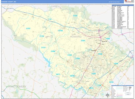 Howard County, MD Zip Code Wall Map Basic Style by MarketMAPS - MapSales