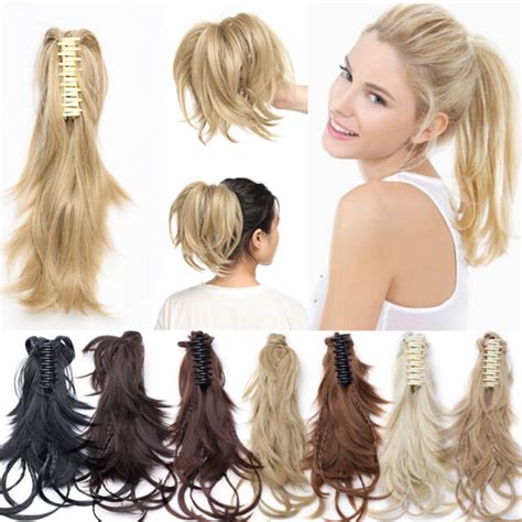 Us Blonde Hair Claw On Ponytail Hair Piece Clip In Pony Tail Messy