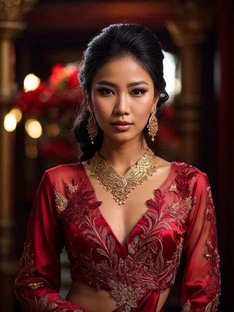 premium photo beautiful indonesian girl in red kebaya