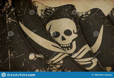 Old Paper Print Waving Jolly Roger Of Calico Jack Stock