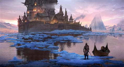 Download Boat Lake Landscape City Warrior Fantasy Viking Fantasy