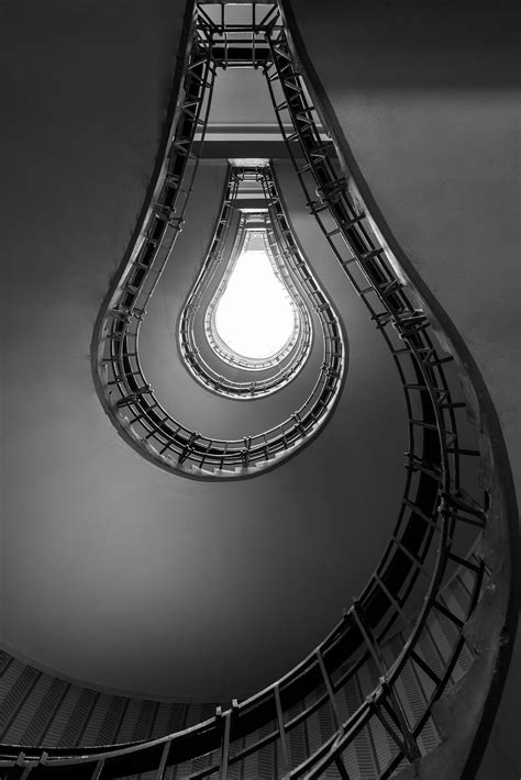 Cubist Staircase In Prague White Photography Black And White
