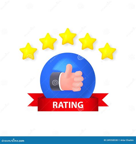 Five Star Rating Icon With Thumb Up Isolated On White Background Stock