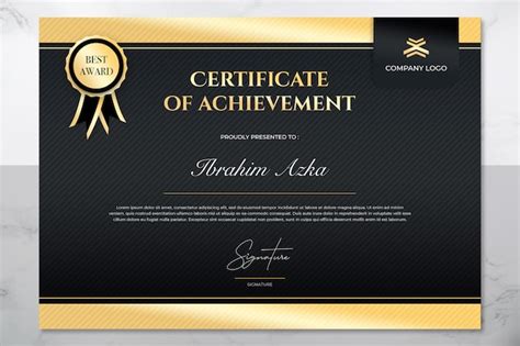 Premium Psd Modern Gold And Black Certificate Of Achievement Template